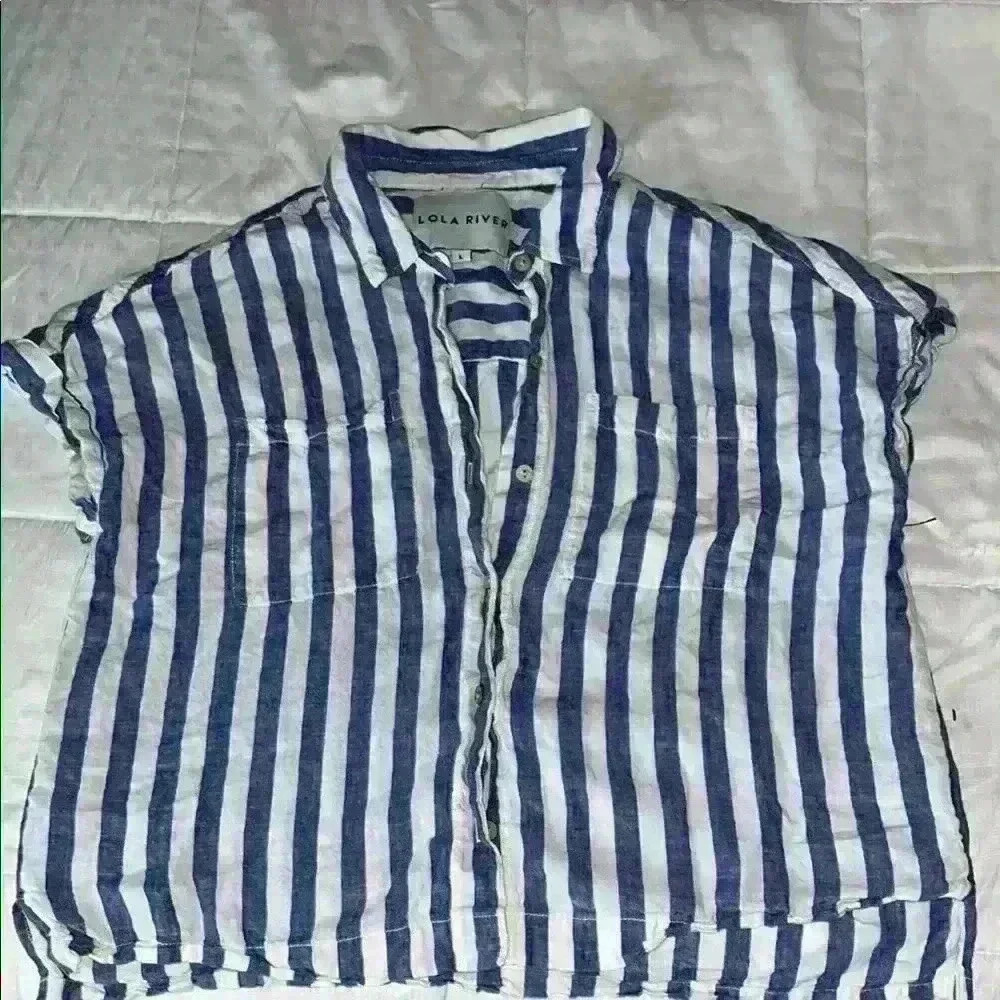 Blue and White Striped Men's Shirt